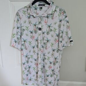Bad Birdie White and Green Casual Button Down Shirt